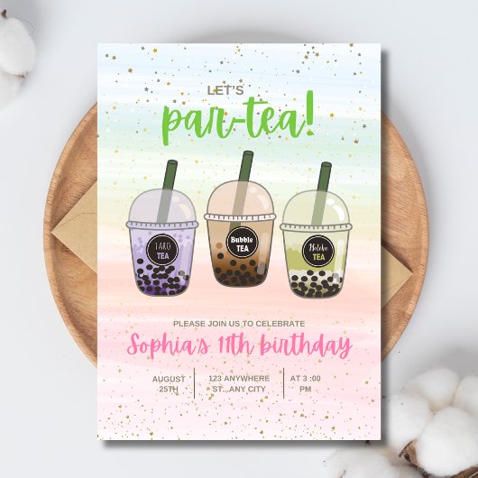 Boba Tea Verjaardagsfeestje Uitnodiging, Bubble Te Kaart
