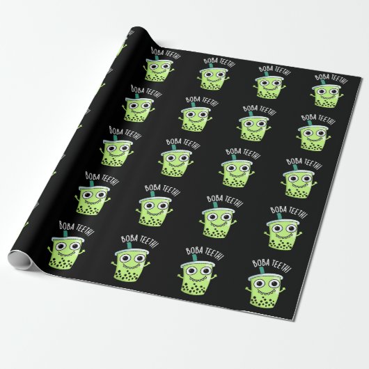 Boba Teeth Grappig Boba Tea Pun Donker BG Cadeaupapier (Uitgerold)