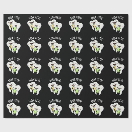 Boba Teeth Grappig Boba Tea Pun Donker BG Cadeaupapier (Vlak)