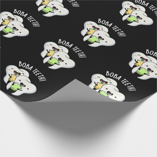 Boba Teeth Grappig Boba Tea Pun Donker BG Cadeaupapier (Hoek)