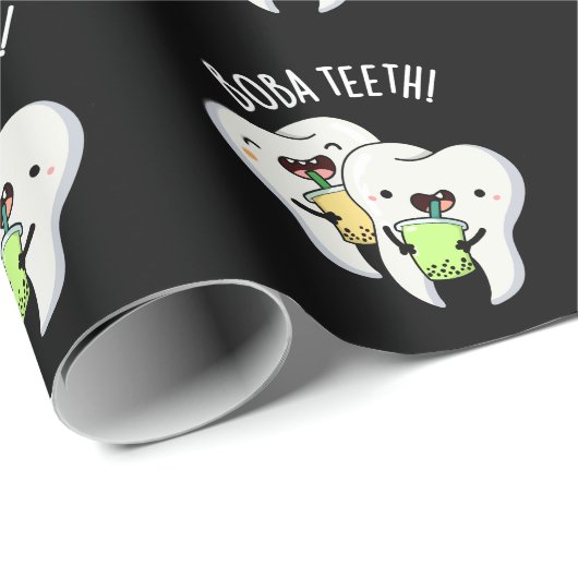Boba Teeth Grappig Boba Tea Pun Donker BG Cadeaupapier (Rol Hoek)