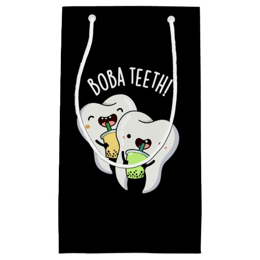 Boba Teeth Grappig Boba Tea Pun Donker BG Klein Cadeauzakje (Voorkant)