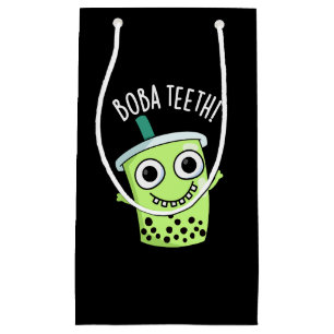 Boba Teeth Grappig Boba Tea Pun Donker BG Klein Cadeauzakje