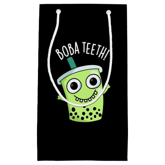 Boba Teeth Grappig Boba Tea Pun Donker BG Klein Cadeauzakje (Voorkant)