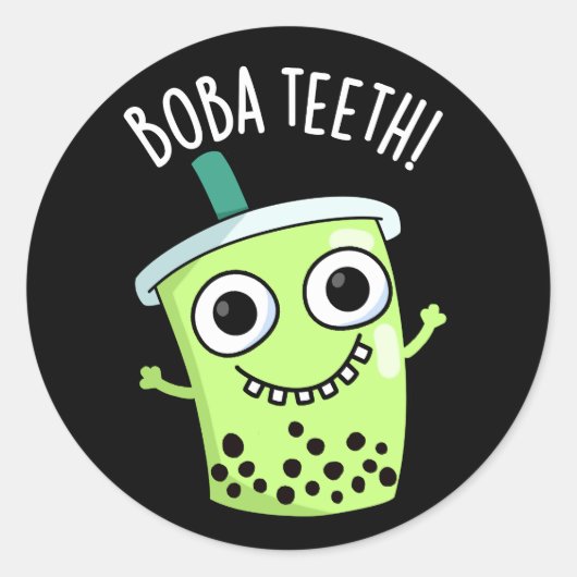 Boba Teeth Grappig Boba Tea Pun Donker BG Ronde Sticker (Voorkant)