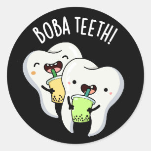 Boba Teeth Grappig Boba Tea Pun Donker BG Ronde Sticker