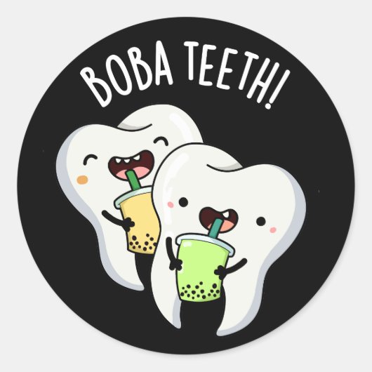 Boba Teeth Grappig Boba Tea Pun Donker BG Ronde Sticker (Voorkant)