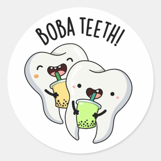 Boba Teeth Grappige Boba Tea Pun Ronde Sticker (Voorkant)