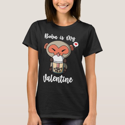 Boba-thee is Mijn Valentijnsdag Makaak Aap Anti-Va T-shirt (Voorkant)