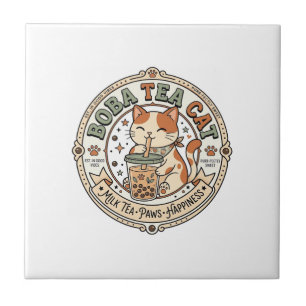 Boba Thee Kat Boba Thee Kat Vintage Vector Kunst S Tegeltje