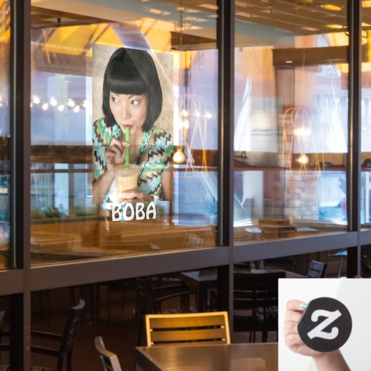 Boba Theebubbel Drink Vrouw Reclame  Raamsticker (Restaurant Raam)