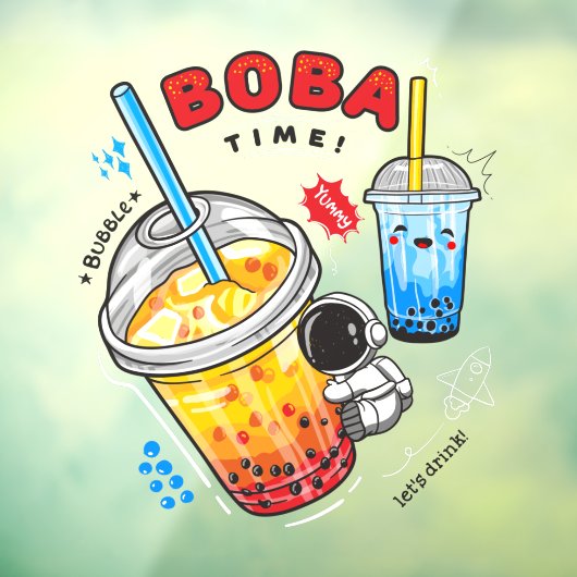 Boba Time Bubble Tea Dranken Bedrijf   Raamsticker (Vel 3)