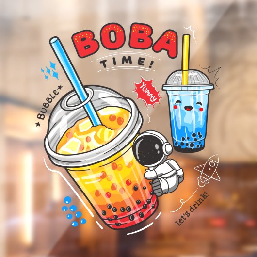 Boba Time Bubble Tea Dranken Bedrijf Raamsticker (Vel 2)