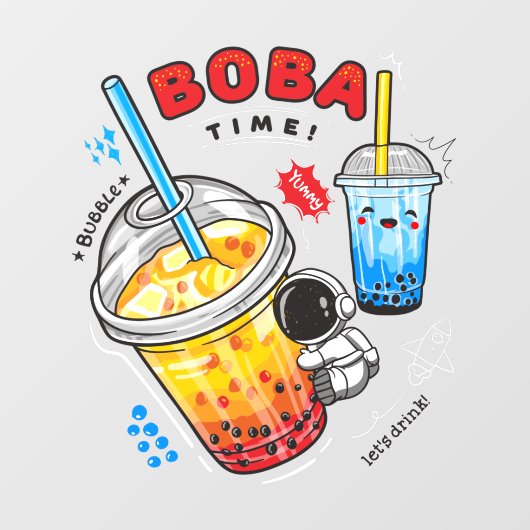 Boba Time Bubble Tea Dranken Zakelijke  Raamsticker (Vel)