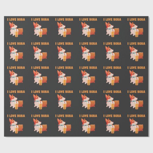 Boba Welsh Corgi Pembroke Tea Kawaii Dog Cadeaupapier (Vlak)