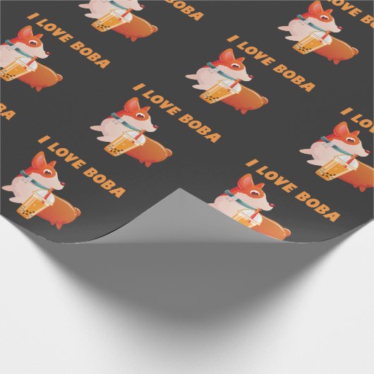 Boba Welsh Corgi Pembroke Tea Kawaii Dog Cadeaupapier (Hoek)