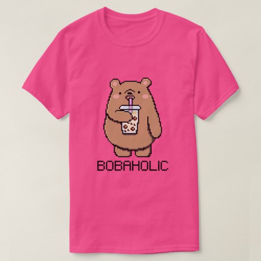 Bobaholic Pixel Beer houdt van Boba Tea T-shirt (Design voorkant)