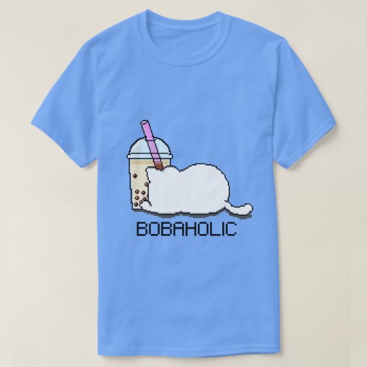 Bobaholic Pixel Cat Loves Boba Thee T-shirt (Design voorkant)