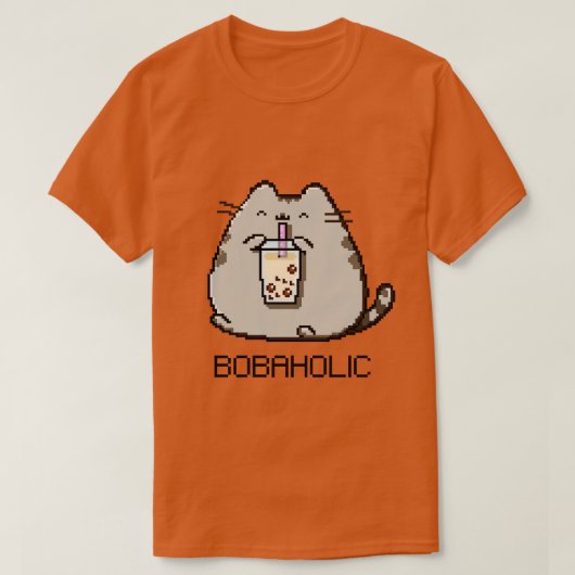 Bobaholic Pixel Chubby Cat Loves Boba Thee T-shirt (Design voorkant)