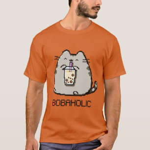 Bobaholic Pixel Chubby Cat Loves Boba Thee T-shirt