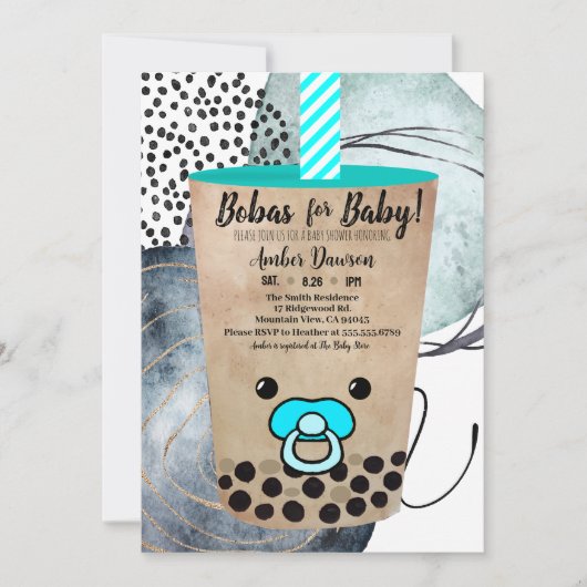 Bobas voor Baby Boba Tea geïnspireerd Baby shower Aankondiging (Voorkant)