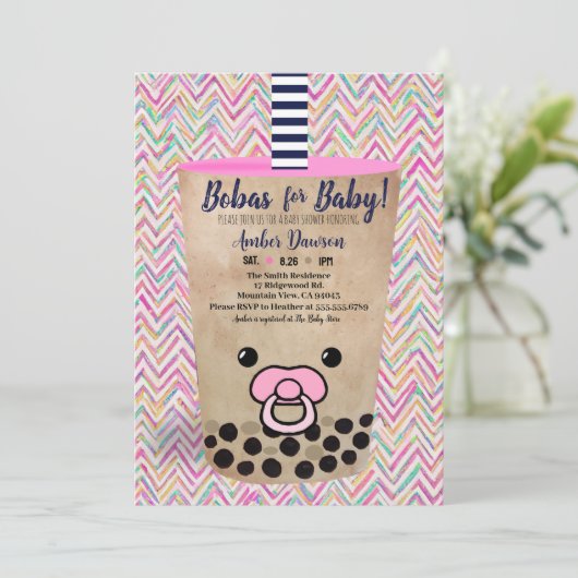 Bobas voor Baby Pink Boba Tea geïnspireerd Baby sh Kaart (Staand voorkant)