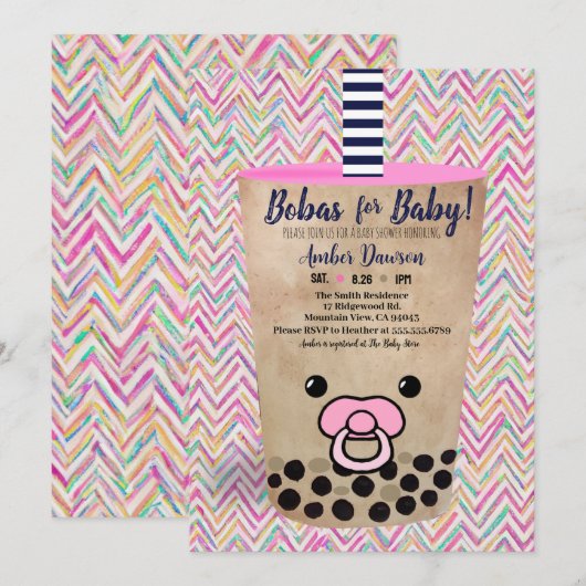 Bobas voor Baby Pink Boba Tea geïnspireerd Baby sh Kaart (Voorkant / Achterkant)