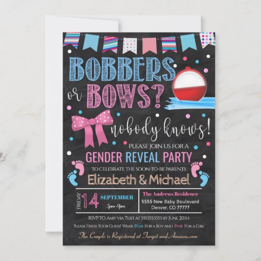 Bobbers of bows Gender Reopenbaart Uitnodiging (Voorkant)