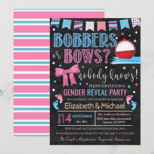 Bobbers of bows Gender Reopenbaart Uitnodiging (Voorkant / Achterkant)