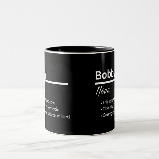 Bobby Boy Name Definition Personalized Mug Tweekleurige Koffiemok (Center)