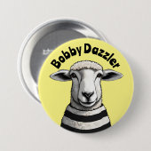 Bobby Dazzler, Geordie pin, Stripy schaap, lam Ronde Button 7,6 Cm (Voorkant /achterkant)