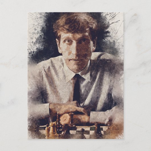Bobby Fischer ✪ Aesthethetische Schaak Waterverf A Briefkaart (Voorkant)