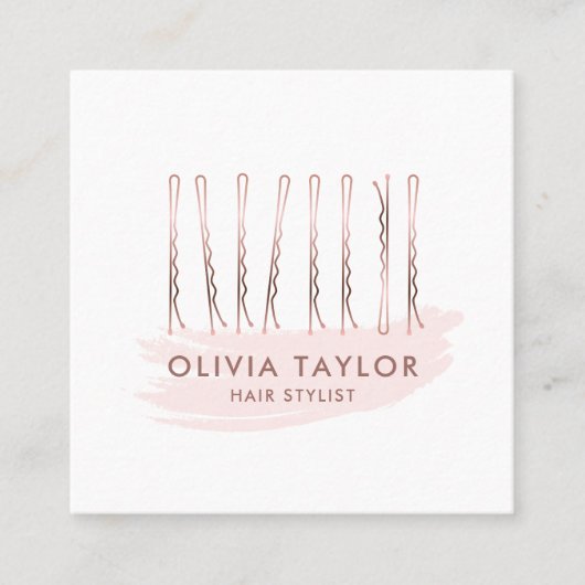 Bobby Pins Hair Stylist Hair Salon Hairdresser Vierkante Visitekaartje (Voorkant)