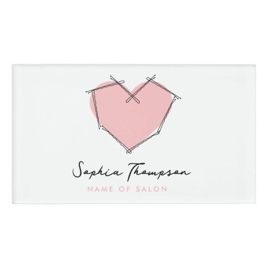 Bobby Pins Logo Haar Stylist Roze Business Naambadge (Voorkant)