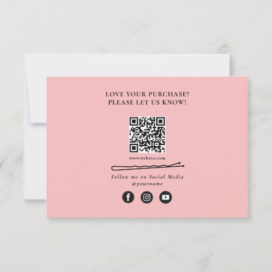 Bobby Pins Logo Haar Stylist Roze Dank u Bedankkaart (Achterkant)