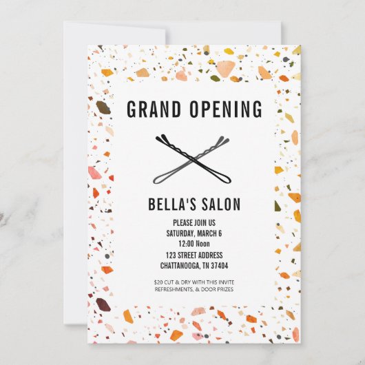 Bobby Pins Terrazzo Salon Openen Kaart (Voorkant)