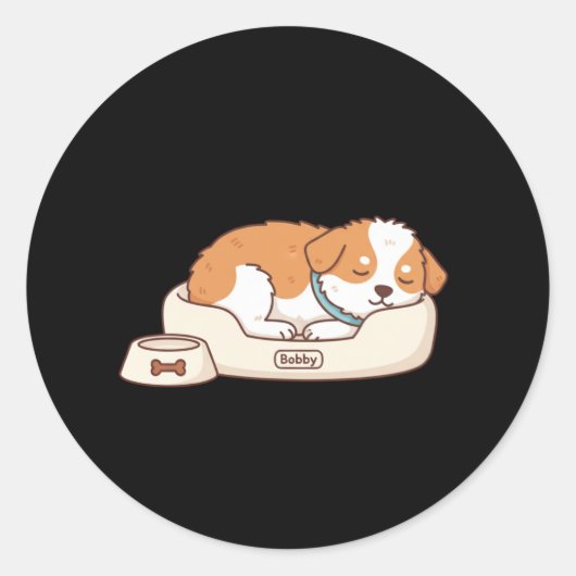 Bobby Sleeping Dog Sticker: Cozy Minimalist Puppy Ronde Sticker (Voorkant)