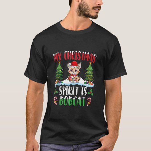 Bobcat dragen kerstmuts Kerstmis geest is T-shirt (Voorkant)