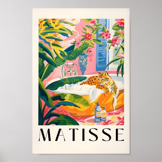 Bobcat in bad Grappig Poster, Matisse Art Print, Poster (Voorkant)