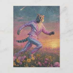 Bobcat in een glinsterend roze pak briefkaart