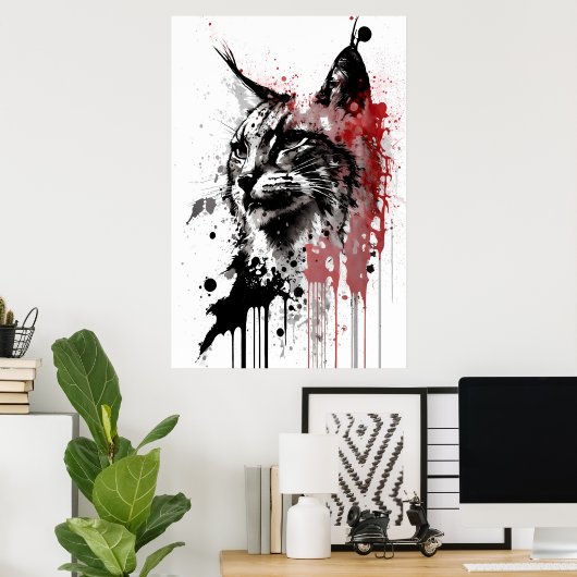 Bobcat Ink Portrait Poster (Thuiskantoor)