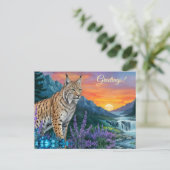 Bobcat / Lynx bij zonsopgang bij waterval Briefkaart (Staand voorkant)