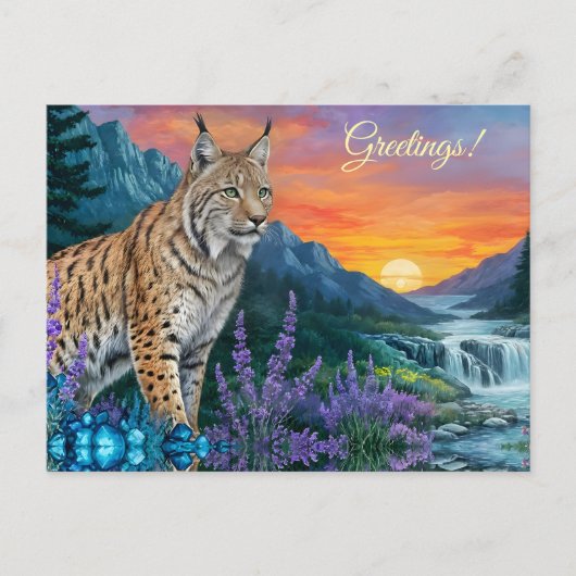 Bobcat / Lynx bij zonsopgang bij waterval Briefkaart (Voorkant)