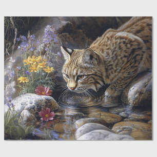 Bobcat met wilde bloemen Schilderachtig Art Decoup Cadeaupapier
