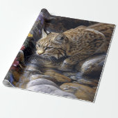 Bobcat met wilde bloemen Schilderachtig Art Decoup Cadeaupapier (Uitgerold)