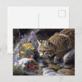 Bobcat met wilde bloemen Schilderachtig kunst Briefkaart (Voorkant / Achterkant)