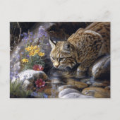 Bobcat met wilde bloemen Schilderachtig kunst Briefkaart (Voorkant)