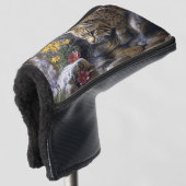 Bobcat met wilde bloemen Schilderachtig kunst Golfheadcover (3/4 voorkant)