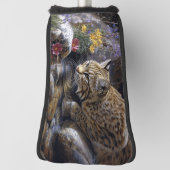 Bobcat met wilde bloemen Schilderachtig kunst Golfheadcover (Draai 90)