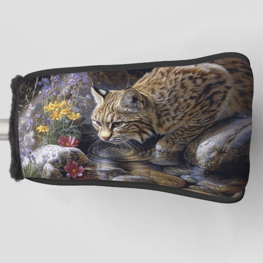Bobcat met wilde bloemen Schilderachtig kunst Golfheadcover (Voorkant)